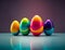 AI generated illustration of vibrant Easter eggs on a purple background