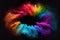 AI-generated illustration of a vibrant exploded ring Holi paint in the dark background
