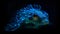 AI generated illustration of a vibrant fictional fish with luminous colors floating in the water