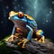 AI generated illustration of a vibrant frog perched on a rock