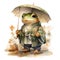 AI generated illustration of a vibrant frog wearing traditional Japanese samurai kimono
