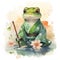 AI generated illustration of a vibrant frog wearing traditional Japanese samurai kimono