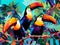 AI generated illustration of a vibrant group of toucans perched on a tree