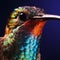AI generated illustration of a vibrant hummingbird against a dark blue background