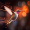 AI generated illustration of a vibrant hummingbird in midair against a bokeh background