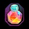 AI generated illustration of a vibrant icon of a potion with variety of colorful crystals
