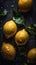 AI generated illustration of vibrant lemons in a dark setting, perfect for backgrounds