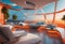 AI generated illustration of a vibrant living area with an eye-catching orange-toned decor