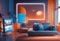 AI generated illustration of a vibrant living area with an eye-catching orange-toned decor