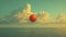 AI generated illustration of a vibrant orange balloon ascending gracefully against a scenic ocean