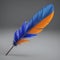 AI generated illustration of a vibrant orange and blue feather quill against a white background