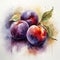 AI generated illustration of A vibrant painting of ripe plums