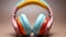 AI generated illustration of a vibrant pair of headphones against a neutral grey background