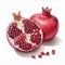 AI generated illustration of a vibrant pomegranate resting atop a white background