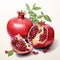 AI generated illustration of a vibrant pomegranate resting atop a white background