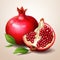 AI generated illustration of a vibrant pomegranate resting atop a white background