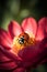 AI generated illustration of a vibrant red ladybug atop a pink flower basking in the warm sunshine