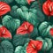 AI generated illustration of a vibrant seamless pattern featuring a selection of tropical flowers