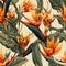 AI generated illustration of a vibrant seamless pattern featuring a selection of tropical flowers