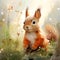 AI generated illustration of a vibrant small red squirrel perched on a grassy meadow