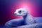 AI generated illustration of A vibrant snake with a striking purple eye with a purple background