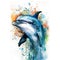 AI generated illustration of a vibrant watercolor painting of a playful dolphin