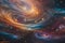 AI generated illustration of a view of a giant spiral galaxy surrounded by twinkling stars