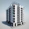 AI generated illustration of An view of a multi-story residential apartment building with balconies