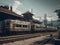 AI generated illustration of vintage abandoned trains in an old station