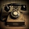 AI generated illustration of a vintage black rotary dial phone, old telephone with bronze ornaments