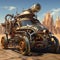 AI generated illustration of a vintage car in the desert with a majestic castle in the background