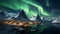 AI generated illustration of a vivid display of the Aurora Borealis in the night sky