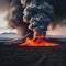 AI generated illustration of a volcano erupting, emitting dark billowing smoke