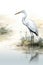 AI-generated illustration of A water-dwelling Great White Egret perched atop a grassy shoreline