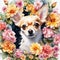 AI generated illustration of a watercolor painting of a Chihuahua surrounded by flowers