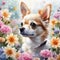 AI generated illustration of a watercolor painting of a Chihuahua surrounded by flowers