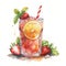 AI-generated illustration of a watercolor painting of an iced drink with strawberries and oranges.