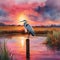 AI generated illustration of a watercolor painting of a majestic heron