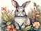 AI-generated illustration of a watercolor painting of a rabbit standing in a lush meadow