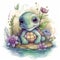 AI-generated illustration of a watercolor painting of a turtle standing in a lush meadow
