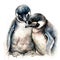 AI generated illustration of a watercolor painting of two penguins on a white background