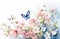 AI generated illustration of a watercolor of a vibrant bouquet of assorted flowers and butterflies