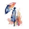 AI generated illustration of a watercolor woman strolling with an umbrella