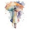 AI generated illustration of a watercolor woman strolling with an umbrella