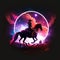 AI generated illustration of a western horse rider in the dark moon st night