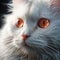 AI generated illustration of A white and fluffy domestic cat with bright red eyes and white fur