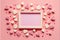 AI-generated illustration of a white frame on the pink background, candies around