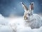 AI generated illustration of A white rabbit perched atop a bed of snow