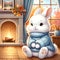 AI generated illustration of a white rabbit wearing a cozy knitted sweater