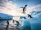 Ai Generated illustration Wildlife Concept of Adelie penguins jumping from iceberg